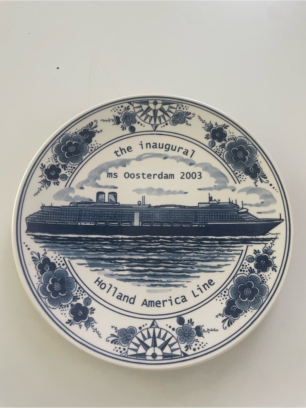 MS Oosterdam 2003 Inaugural Commemorative Plate - Blue & White